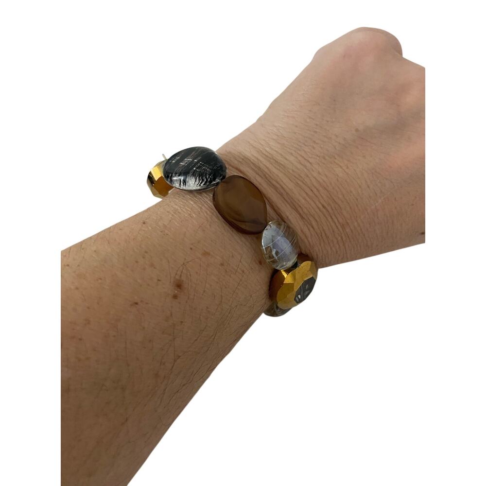 Clear bronze black glass bead bracelet
